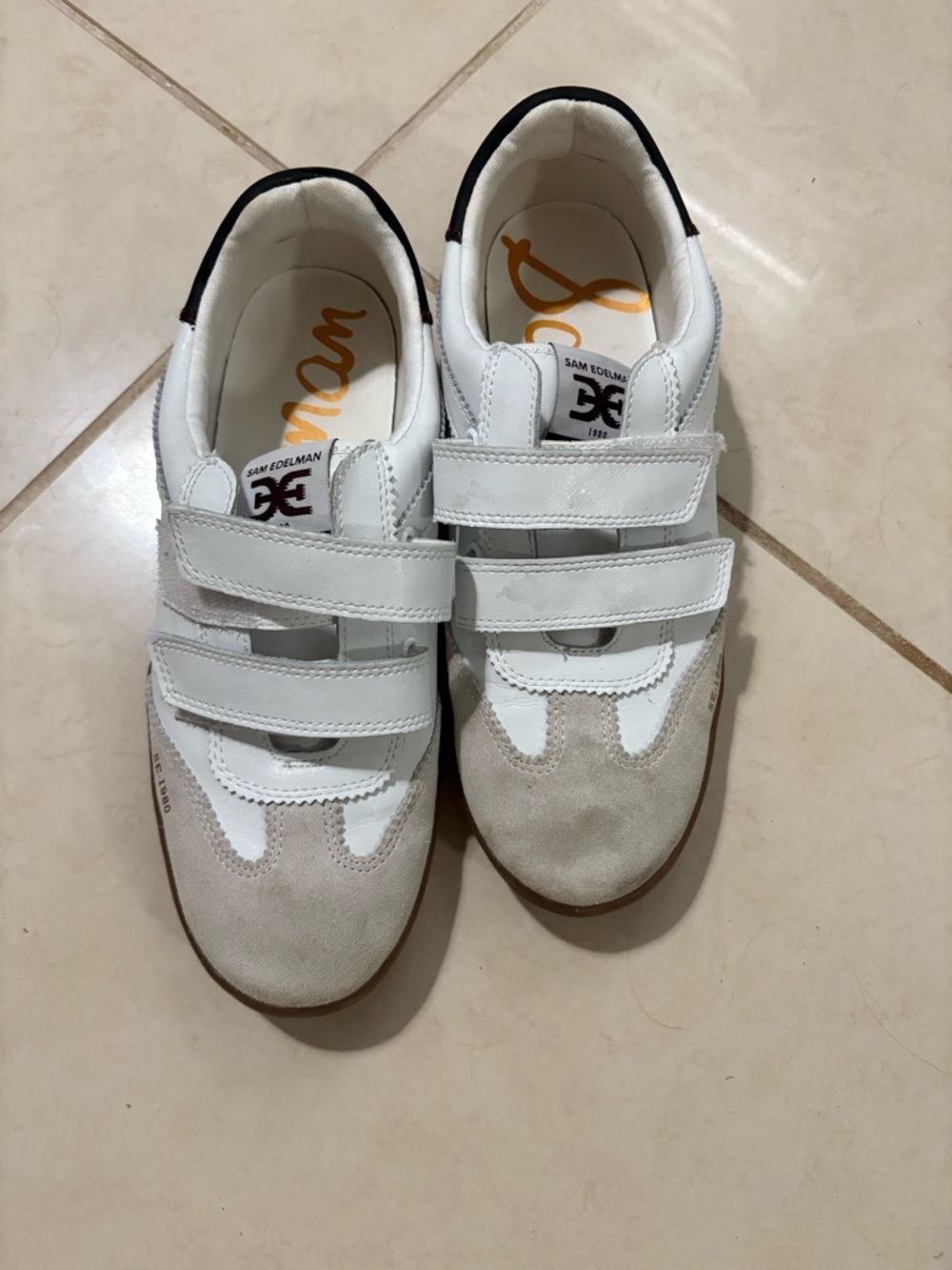 Sam Edelman White & Light Gray Triple Strap Sneakers Talia Velcro